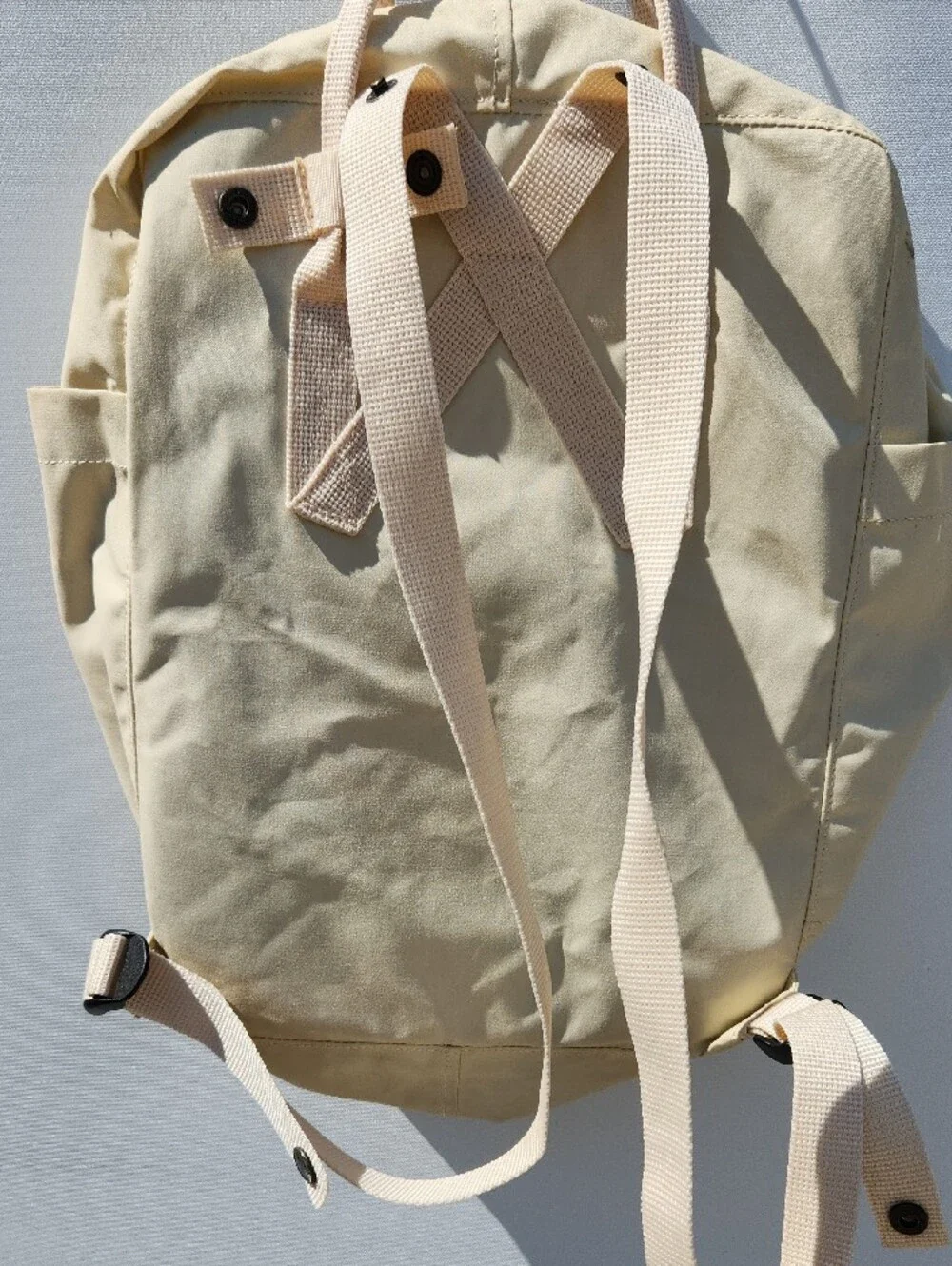 Fjallraven Kanken Backpack in Cream with Red Logo Patch